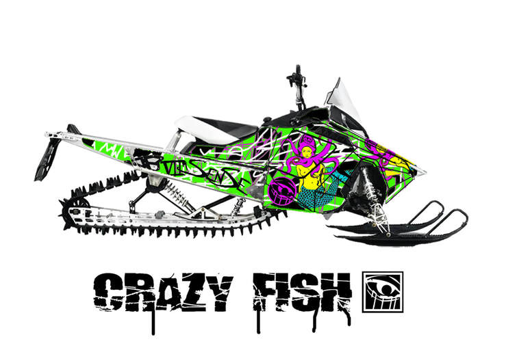 Sled wraps starting at $299.00 canadian Crazy Fish wrap for skidoo, Polaris, Arctic cat, by 7th sense enterprises